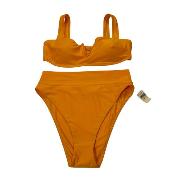 NWT Aerie Orange Medium 2 Piece Bathing Suit Set Swim Beach Summer Coverage - Picture 1 of 10